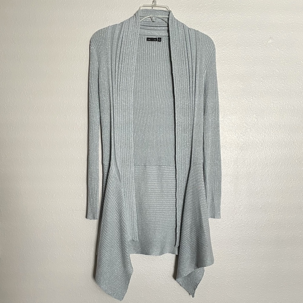 AVA Silver Metallic Long-Line Cardigan